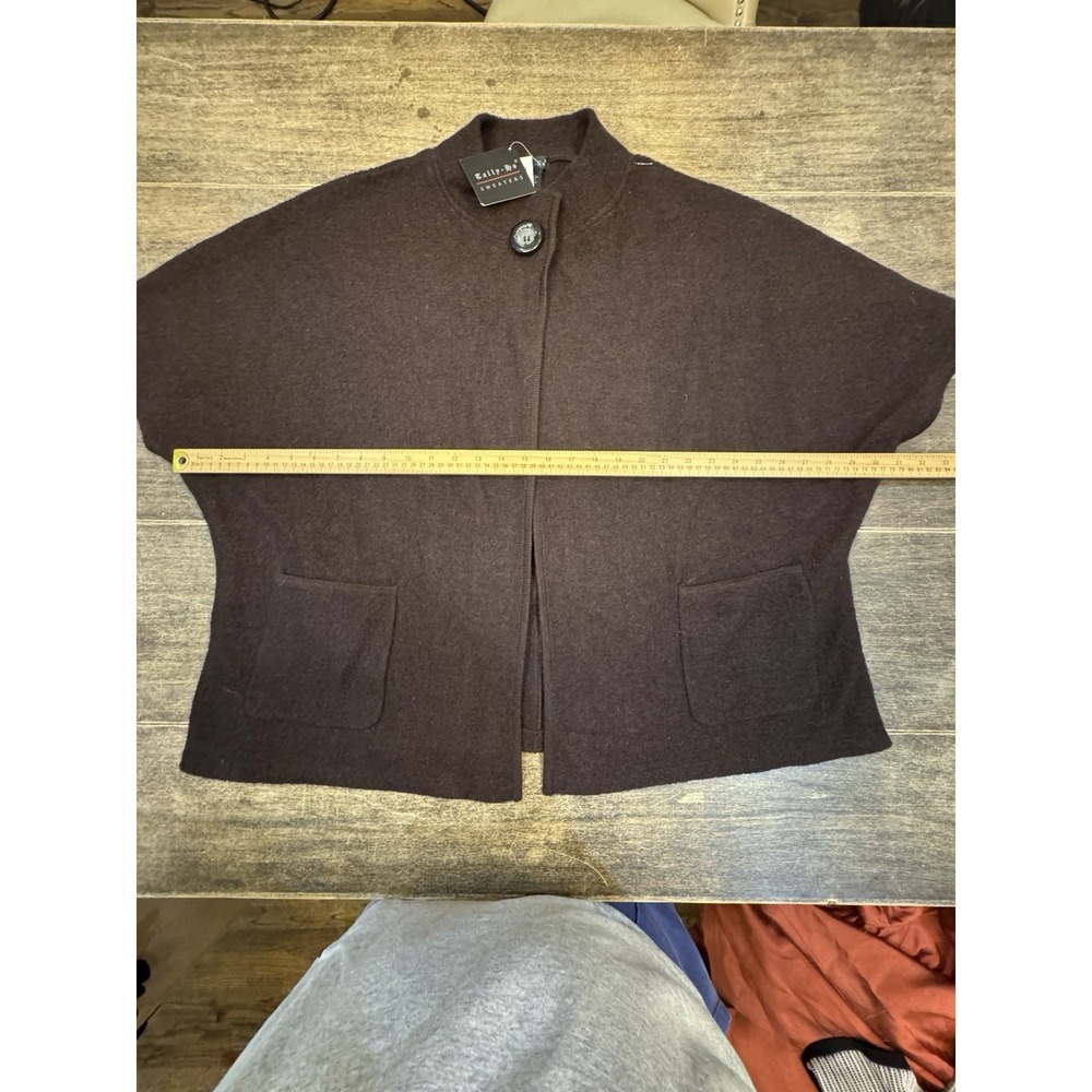 Vintage Tally Ho 100% Wool Sweater Brown Open Front Short Sleeve Jacket Size 2X - Picture 5 of 10